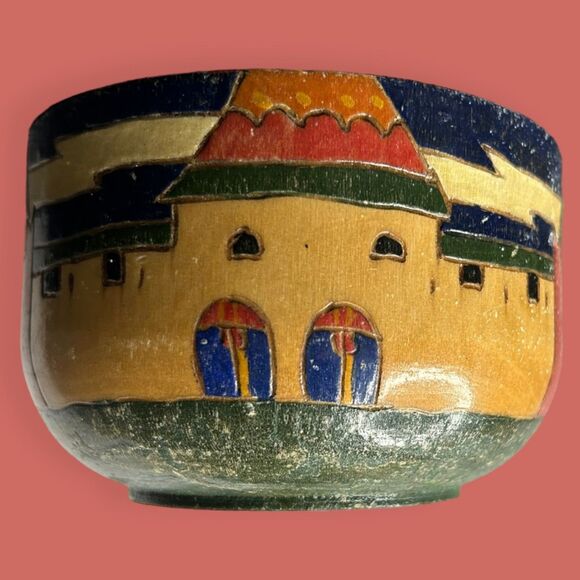 🪆 VTG HAND MADE PAINTED CARVED WOOD DISH BOWL DECORATIVE ACCENT SOUVENIR - Picture 5 of 6